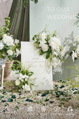 Product: Ling's Moment 2 White Wedding Artificial Floral Swag Welcome Sign Flowers Backdrop Garland Lily Green for Ceremony Reception Door Wall Easel Home Decoration Entryway Faux Outdoor Board Table Decor