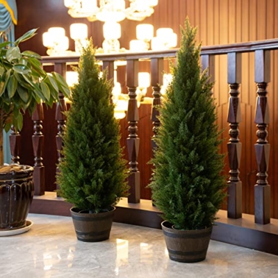 Product: 3.5ft Artificial Cedar Topiary Tree Potted Plants with UV Resistant Leaves for Home and Office Decoration-2 Piece Set
