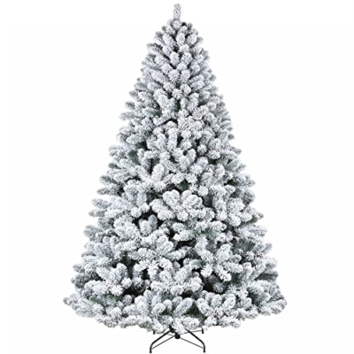 Product: Hykolity 7.5 ft Snow Flocked Artificial Christmas Tree with Pine Cones, 1446 Tips, Metal Stand and Hinged Branches