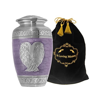 Product: LETUSTO Cremation Urn for Human Ashes for Adults, Funeral Burial Handcrafted Decorative Urns with Velvet Bag for Easy Preservation and Portability (Angel Wing-Purple)