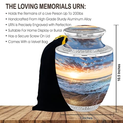 Silky Flower Store Seashore Sunset Cremation Urn, Adult Ashes Burial Urn, Handcrafted Decorative Urn, 200lbs, 32.5cm 8 8 Product: Seashore Sunset Cremation Urns for Adult Ashes Male Female - 200lbs Burial Urns for Human Ashes - Handcrafted Funeral Decorative Urns for Ashes Adult Male with Velvet Bag