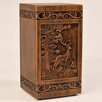 Product: KIMNAG Wooden Cremation Urn for Human Wood Ashes Decorative Box Funeral Urns for Adult Male Female with Satin Bag Burial or Memorial Keepsake (Deer(XL) 250lbs)