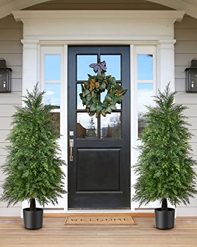 Product: YEMMEN 2 Pack 4ft Artificial Cedar Topiary Trees for Outdoor Front Porch Décor, UV Rated Fake Potted Plants for Indoor and Outdoor Use