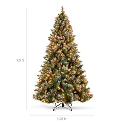 Product: Best Choice Products Christmas Tree Pre-Lit, Pre-Decorated Artificial 7.5ft Frosted Pine Holiday Decoration w/Frosted Tips, Pine Cones, Berries