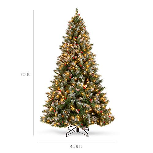 Product: Best Choice Products Christmas Tree Pre-Lit, Pre-Decorated Artificial 7.5ft Frosted Pine Holiday Decoration w/Frosted Tips, Pine Cones, Berries