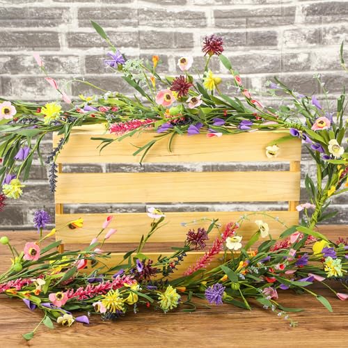 Product: Hotop 6 ft Artificial Wildflower Garland, Daisy and Lavender Faux Floral Vine Summer Spring Floral Fake Garland for Baby Shower Wedding Mantle Table Centerpiece Decor(2 Pcs)
