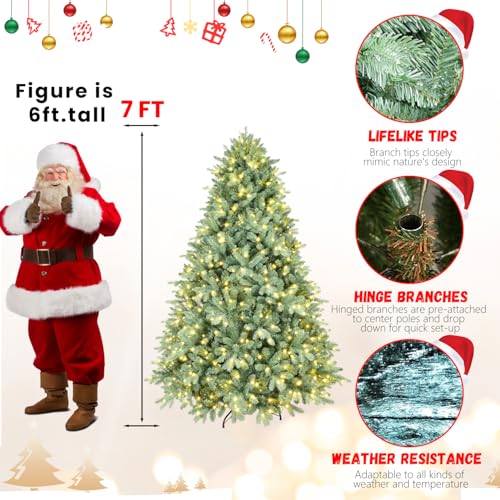 Silky Flower Store 7FT Prelit Blue Artificial Christmas Tree, Premium Spruce, 2518 Branch Tips, Warm White LED Lights, Hinged Branches, 7FT 5 5 Product: 7FT Prelit Blue Artificial Christmas Tree - Premium Spruce with 2518 Branch Tips for a Festive Holiday Decor