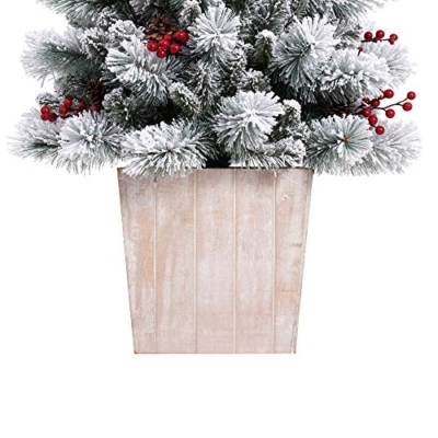 Silky Flower Store Pre-Lit Frosted Fir Potted Christmas Tree, Soft White LED Lights, Faux Red Berries, Whitewash Wood Pot, 4 Foot 11 11 Product: Haute Decor 4 Foot Pre-lit Ashcroft Artificial Frosted Fir Potted Christmas Tree with 100 Soft White LED Lights