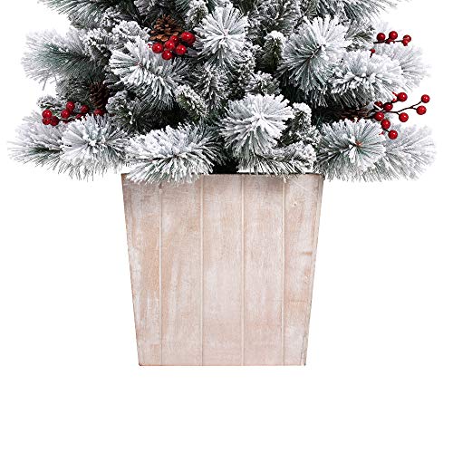 Silky Flower Store Pre-Lit Frosted Fir Potted Christmas Tree, Soft White LED Lights, Faux Red Berries, Whitewash Wood Pot, 4 Foot 3 3 Product: Haute Decor 4 Foot Pre-lit Ashcroft Artificial Frosted Fir Potted Christmas Tree with 100 Soft White LED Lights
