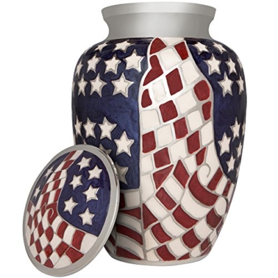 Silky Flower Store Brass American Flag Cremation Urn, Veteran Memorial Urn, Hand Made Adult Ashes Keepsake, 200 lbs, 20.5cm 7 7 Product: Flag Funeral Urn by Liliane Memorials- Cremation Urn for Human Ashes -Hand Made in Brass -Suitable for Cemetery Burial or Niche- Large Size fits Remains of Adults up to 200 lbs- Veteran-Hero Model