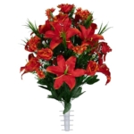 Product: Sympathy Silks Artificial Cemetery Flowers - Gravesite Flowers - Fire Red Lily, Rose, and Daisies