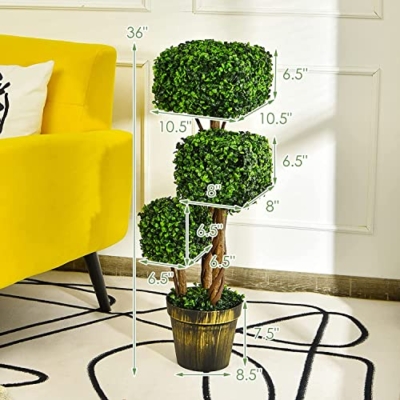 Product: Goplus 36” Artificial Boxwood Topiary Trees - 2 Pack Faux Greenery with Cement-Filled Pots for Indoor Decor