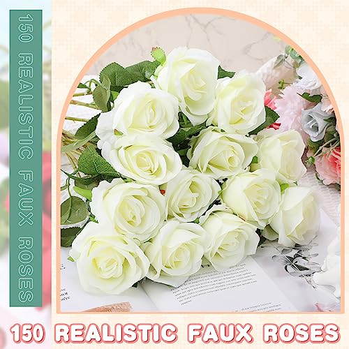 Silky Flower Store Artificial White Rose Flowers Bulk, Fake Silk Roses, 150 Pcs, Wedding Party Décor, 20in 3 3 Product: Tigeen 150 Pcs Artificial Rose Flowers Bulk, Fake Silk Roses Realistic Long Stem Flower Bouquets for Wedding Centerpieces Flower Arrangement Valentine's Day Home Party Decor(White)