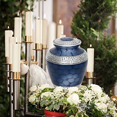 Product: MEMORIALS 4U Elite Cloud Blue and Silver Cremation Urn for Human Ashes - Handcrafted Funeral Urn - Affordable Urn for Ashes - Urn Deals (Adult)