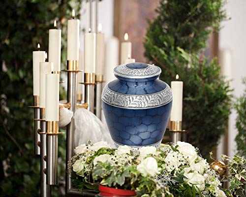 Product: MEMORIALS 4U Elite Cloud Blue and Silver Cremation Urn for Human Ashes - Handcrafted Funeral Urn - Affordable Urn for Ashes - Urn Deals (Adult)