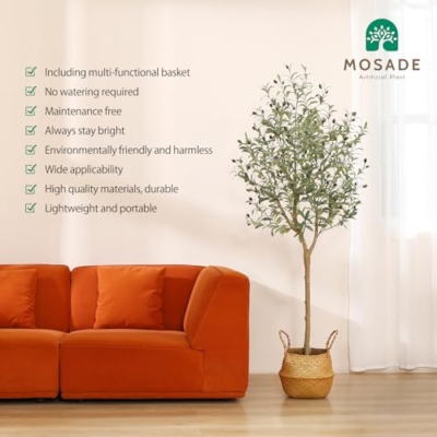 Product: Artificial Olive Tree 6FT – Tall Faux Tree with Realistic Silk Leaves, Handmade Seagrass Basket, Low-Maintenance Large Fake Plants for Modern Office, Floor & Home Decor, Living Room, Indoor Plants