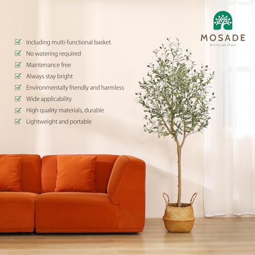 Product: Artificial Olive Tree 6FT – Tall Faux Tree with Realistic Silk Leaves, Handmade Seagrass Basket, Low-Maintenance Large Fake Plants for Modern Office, Floor & Home Decor, Living Room, Indoor Plants