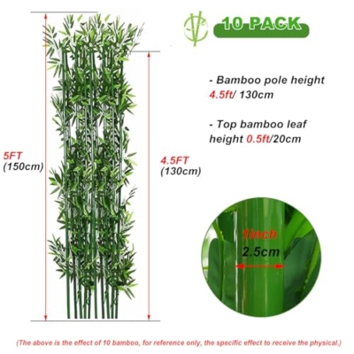 Product: HOUSESET 5ft/6ft/7ft Artificial Bamboo Tree - 10 Pack Faux Bamboo Plants with Silk Leaves for Indoor/Outdoor Garden Decor & Privacy