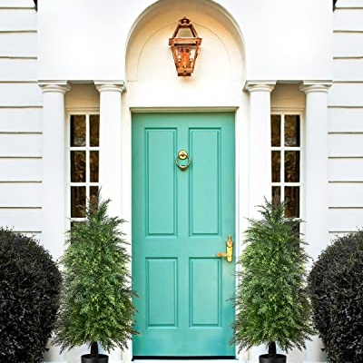 Product: YEMMEN 2 Pack 4ft Artificial Cedar Topiary Trees for Outdoor Front Porch Décor, UV Rated Fake Potted Plants for Indoor and Outdoor Use