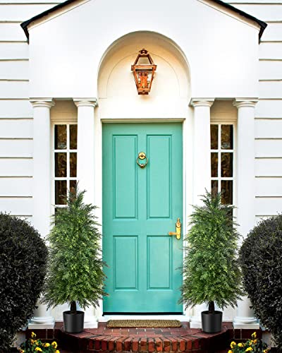 Product: YEMMEN 2 Pack 4ft Artificial Cedar Topiary Trees for Outdoor Front Porch Décor, UV Rated Fake Potted Plants for Indoor and Outdoor Use