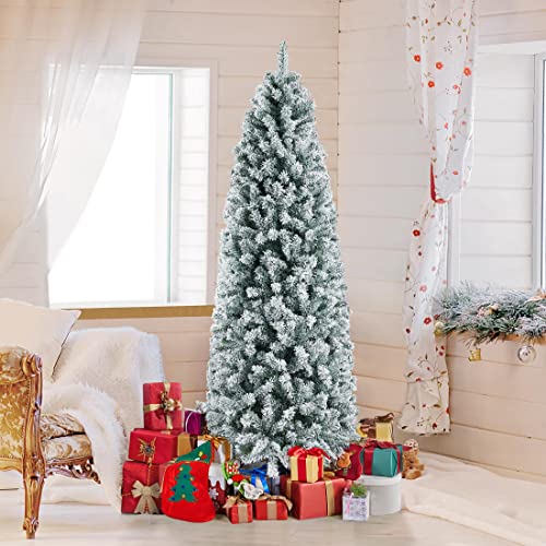 Silky Flower Store Yaheetech Snow Flocked Fir Pencil Christmas Tree, Slim Corner Artificial Xmas Tree, Metal Stand, White, 6Ft 2 2 Product: Yaheetech 6Ft Snow Flocked Fir Pencil Christmas Tree Slim Corner Hinged Artificial Xmas Tree with 814 Branch Tips and Metal Stand, Holiday Decoration for Home, Office, Party, White