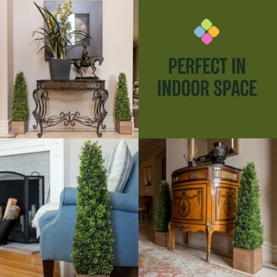 Product: 2.8ft Artificial Boxwood Topiary Tree with Wooden Pots - Perfect Outdoor Decor