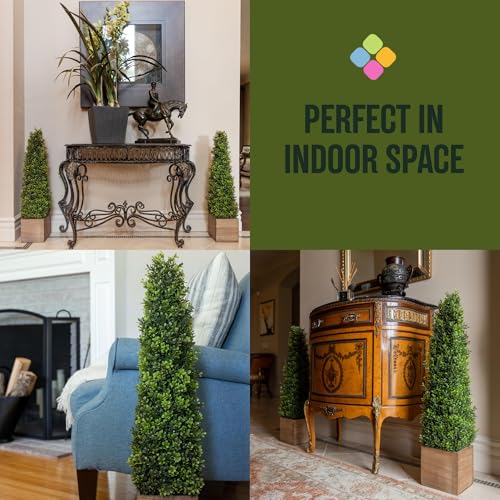 Product: 2.8ft Artificial Boxwood Topiary Tree with Wooden Pots - Perfect Outdoor Decor