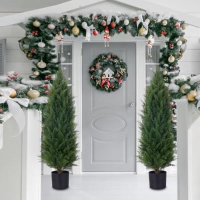 Product: 3.5ft Artificial Cedar Topiary Tree Potted Plants with UV Resistant Leaves for Home and Office Decoration-2 Piece Set