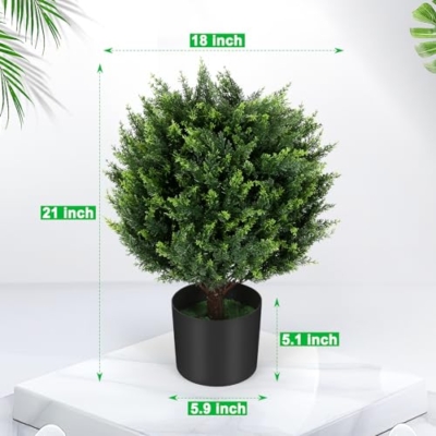 Product: Keepinno 21''T Artificial Cedar Topiary Ball Tree 2 Pack, Outdoors Artificial Shrubs Fake Plants Uv Rated Potted Plants for Outdoor, Indoor, Front Door, Office Decor.