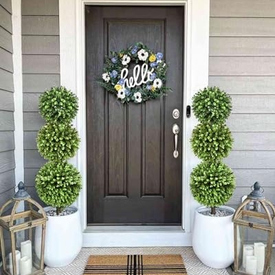 Product: Fomlily 2 Pack Artificial Boxwood Topiary Trees, 3ft Topiary Ball Trees with Planter for Front Door Porch Decor, Indoor/Outdoor Use