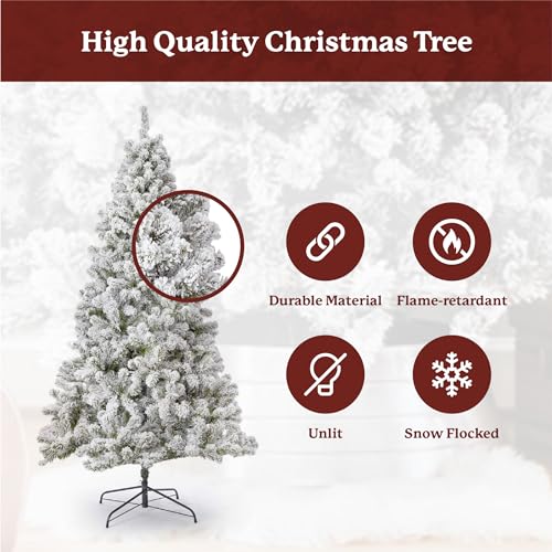 Product: KING OF CHRISTMAS 7 Foot Snow Flocked Artificial Christmas Tree Unlit, Prince Flock Holiday Xmas Tree with Hinged Sections & Metal Stand for Home, Office, Indoor & Outdoor Decoration