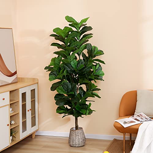 Product: FLOWORLD Fiddle Leaf Fig Tree 6ft Tall Artificial Tree in Plastic Pot Fake Ficus Lyrata Plants with 184 Decorative Fiddle Leaves Faux Fig Trees for Home Office Living Room Decor Indoor Outdoor