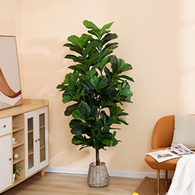 Product: FLOWORLD Fiddle Leaf Fig Tree 6ft Tall Artificial Tree in Plastic Pot Fake Ficus Lyrata Plants with 184 Decorative Fiddle Leaves Faux Fig Trees for Home Office Living Room Decor Indoor Outdoor
