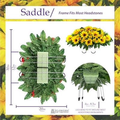 Silky Flower Store Artificial Cemetery Flowers, Yellow Sunflower Grave Saddle, Sympathy Headstone Decoration, 20.5cm 15 15 Product: Sympathy Silks Artificial Cemetery Flowers - Grave Flowers for Cemetery - Yellow Sunflower Saddle for Headstone