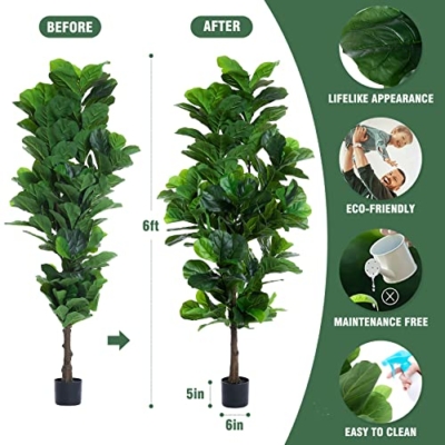 Product: FLOWORLD Fiddle Leaf Fig Tree 6ft Tall Artificial Tree in Plastic Pot Fake Ficus Lyrata Plants with 184 Decorative Fiddle Leaves Faux Fig Trees for Home Office Living Room Decor Indoor Outdoor