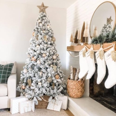 Product: KING OF CHRISTMAS 7 Foot Snow Flocked Artificial Christmas Tree Unlit, Prince Flock Holiday Xmas Tree with Hinged Sections & Metal Stand for Home, Office, Indoor & Outdoor Decoration