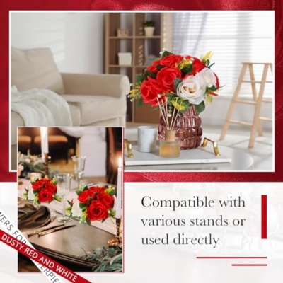 Product: Hotop 12 Pcs Flower Balls Wedding Rose Centerpieces Silk Flower Kissing Balls Arrangement Artificial Hydrangea Flower Bouquet Faux Rose Floral Decoration (Red,White)