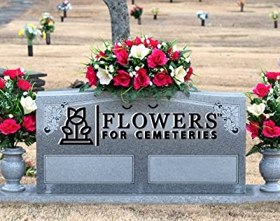 Product: Sympathy Silks Artificial Cemetery Flowers – Realistic Vibrant Roses, Outdoor Grave Decorations - Non-Bleed Colors, and Easy Fit -2 Cream Pink Amaryllis & Fuchsia Rose Bouquet with Saddle