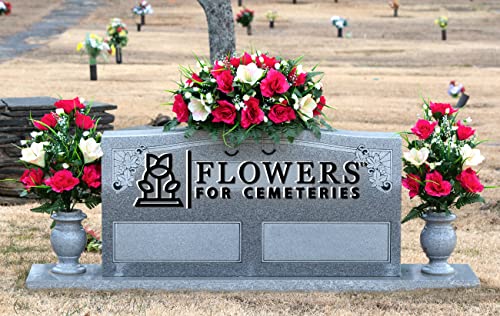 Product: Sympathy Silks Artificial Cemetery Flowers – Realistic Vibrant Roses, Outdoor Grave Decorations - Non-Bleed Colors, and Easy Fit -2 Cream Pink Amaryllis & Fuchsia Rose Bouquet with Saddle