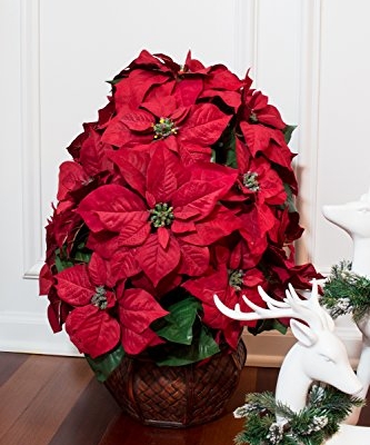 Silky Flower Store Nearly Natural Poinsettia Silk Arrangement, Decorative Planter, Faux Holiday Floral Centerpiece, 35 x 12 x 12 11 11 Product: Nearly Natural 1265 22in. Poinsettia with Decorative Planter Silk Arrangement 35" x 12" x 12"