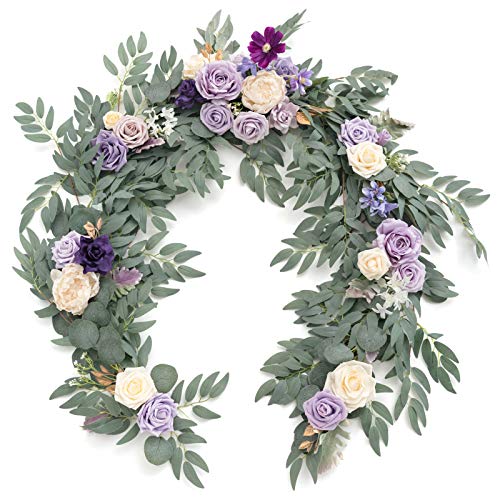 Ling's Moment Flower Garland - 6FT Eucalyptus & Rose - Sweetheart Table Decor for Wedding Reception, Artificial Floral Garland for Mantle, Thanksgiving, Christmas Decoration, Lilac & Lavender - Artificial Flower Arrangements Product: Ling's Moment Flower Garland - 6FT Eucalyptus & Rose - Sweetheart Table Decor for Wedding Reception, Artificial Floral Garland for Mantle, Thanksgiving, Christmas Decoration, Lilac & Lavender