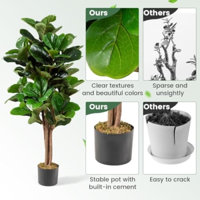 Product: Happygrill 4 FT Artificial Greenery Tree, Indoor Fake Fiddle Leaf Fig Tree Plants in Pot, Faux Ficus Lyrata Tree for Home, Office, Living Room Decoration