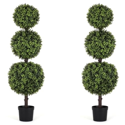 Product: Bornbridge Artificial English Boxwood Topiary Ball Tree - 4' English Boxwood Ball Tree - Indoor/Outdoor Topiary Trees - Artificial Outdoor Plants - Lifelike English Boxwood Plant (2 Pack)