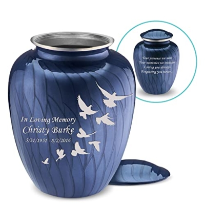 Product: Geturns Embrace Adult Personalized Doves Cremation Urns for Human Ashes I Large Pearl Cobalt Blue Funeral Urn for Adult Men and Women with Double Side Engraving I 200 lbs