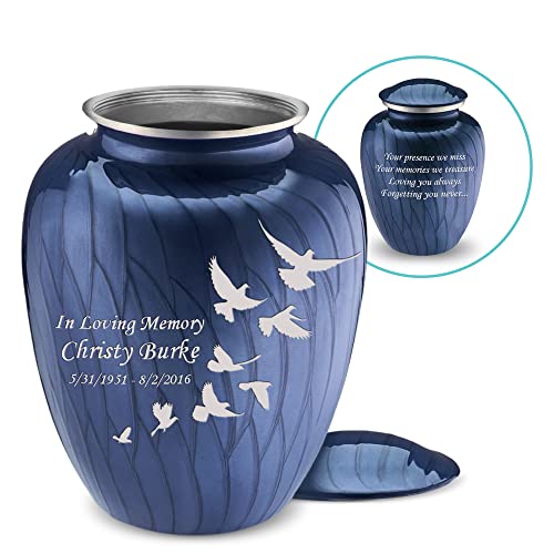 Product: Geturns Embrace Adult Personalized Doves Cremation Urns for Human Ashes I Large Pearl Cobalt Blue Funeral Urn for Adult Men and Women with Double Side Engraving I 200 lbs