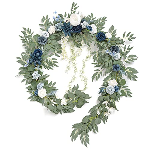 Product: Ling's Moment 9FT Spring Flower Garland- Wedding Arch Flowers for Backdrop Decoration, Eucalyptus & Rose, Artificial Floral Garland for Mantle - Sweetheart Head Table Decor for Reception, Dusty Blue