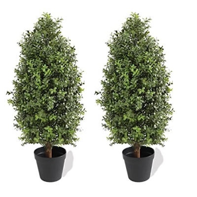 Product: momoplant 2.5FT-30Inch Artificial Plants Tree Shaped Boxwood Topiary Cone Topiaries Bushes Potted Fake Plants Outdoor/Indoor Decor（Set of 2）