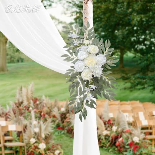 Silky Flower Store Wedding Arch Flower Kit with Drapes, Artificial Roses Backdrop Decoration, Pack of 3, 20.5cm 3 3 Product: BASIMAN Arch Flowers with Drapes Kit (Pack of 3) for Wedding Ceremony Arbor and Reception Backdrop Decoration Wedding Welcome Signs Floral Birthday Party Decoration