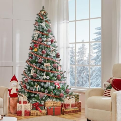 Silky Flower Store Yaheetech Artificial Christmas Tree, Snow Flocked Pinecone Christmas Tree, 7.5ft 10 10 Product: Yaheetech 7.5ft Artificial Christmas Tree, Snow Flocked Christmas Tree w/82 Pinecones, 1346 Frosted Tips, Pre-Decorated Tree for Holiday Party Decoration