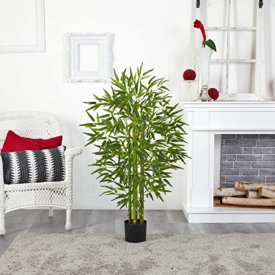 Product: Nearly Natural 4-ft Artificial Bamboo Tree, U/V Resistant for Outdoors, Fake Bamboo Plants with 4 Natural Trunks, 48-in Tall Faux Plants for Indoor/Outdoor Home Decor with 520 Realistic Fake Leaves